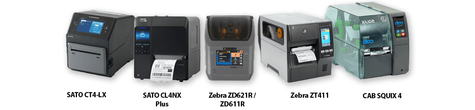 Range of industrial RFID printers SATO Zebra CAB for printing and encoding RFID labels